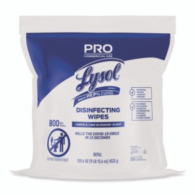 Professional Disinfecting Wipe Bucket Refill, 1-Ply, 6 x 8, Lemon And Lime Blossom, White, 800 Wipes/Bag, 2 Refill Bags/Ct