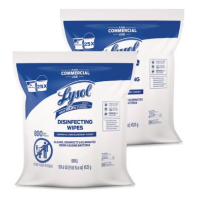 Professional Disinfecting Wipe Bucket Refill, 1-Ply, 6 x 8, Lemon And Lime Blossom, White, 800 Wipes/Bag, 2 Refill Bags/Ct