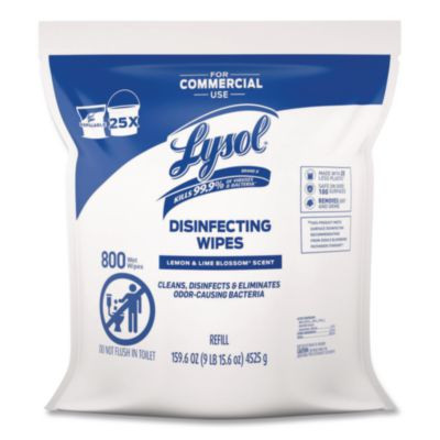 Professional Disinfecting Wipe Bucket Refill, 1-Ply, 6 x 8, Lemon And Lime Blossom, White, 800 Wipes/Bag, 2 Refill Bags/Ct