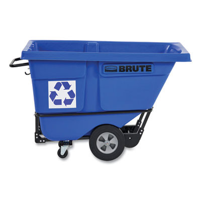 Brute Rotomolded Recycling Tilt Truck, 101 Gal, 850 Lb Capacity, Plastic/Steel Frame, Blue