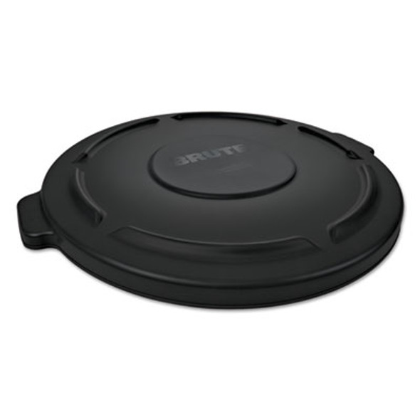 Brute Self-Draining Flat Top Lids For 55 Gal Round Brute Containers, 27.64" Diameter, Black, 3/Carton