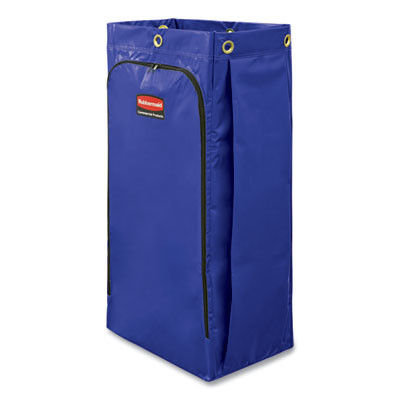 Vinyl Cleaning Cart Bag For Rubbermaid Commercial High-Capacity Cleaning Carts, 34 Gal, 10.5" x 17.5" x 33", Blue