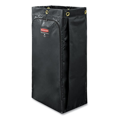 Replacement Executive Vinyl Bag For Rubbermaid Commercial High-Capacity Cleaning Carts, 34 Gal, Black, 4/Carton