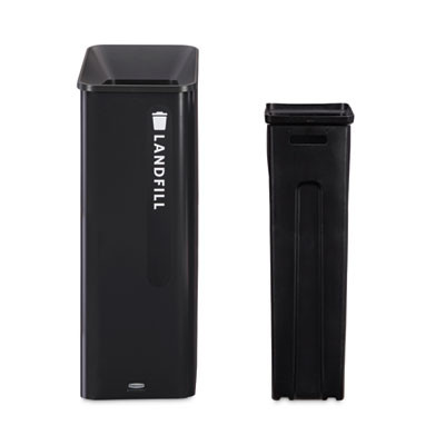 Sustain Decorative Refuse With Recycling Lid, 15 Gal, Metal/Plastic, Black