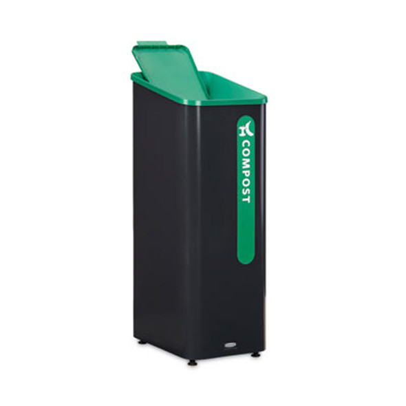Sustain Decorative Refuse With Recycling Lid, 15 Gal, Metal/Plastic, Black/Green