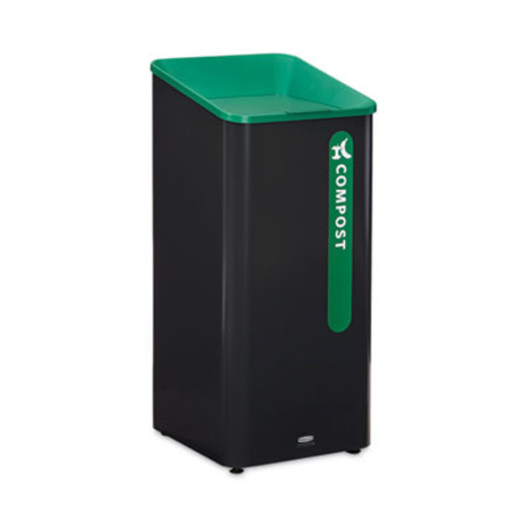 Sustain Decorative Refuse With Recycling Lid, 23 Gal, Metal/Plastic, Black/Green