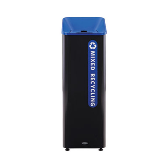 Sustain Decorative Refuse With Recycling Lid, 15 Gal, Metal/Plastic, Black/Blue