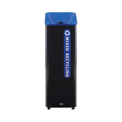 Sustain Decorative Refuse With Recycling Lid, 15 Gal, Metal/Plastic, Black/Blue