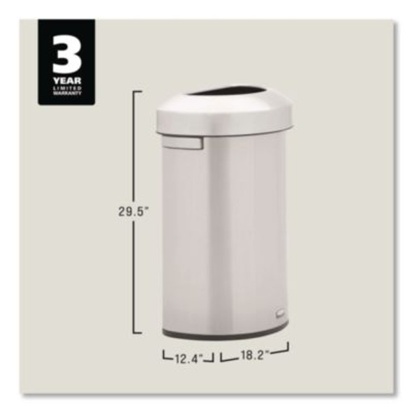 Refine Series Half Round Waste Receptacle, 16 Gal, Plastic/Stainless Steel