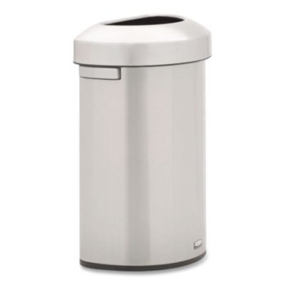 Refine Series Half Round Waste Receptacle, 16 Gal, Plastic/Stainless Steel