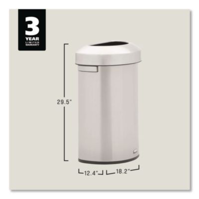 Refine Series Half Round Waste Receptacle, 16 Gal, Plastic/Stainless Steel