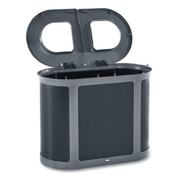 Enhance Pill Dual Stream Waste Receptacle, (2) 23 Gal Capacity Bins, Metal, Umbra Gray/Pearl Gray
