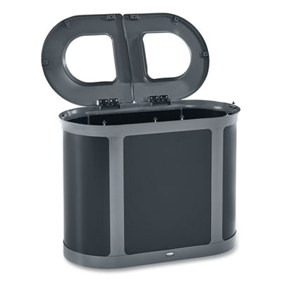 Enhance Pill Dual Stream Waste Receptacle, (2) 23 Gal Capacity Bins, Metal, Umbra Gray/Pearl Gray