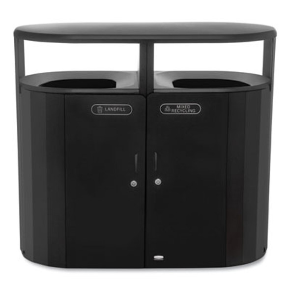 Resist Dual Stream Waste And Recycling Container, 46 Gal, Metal, Black