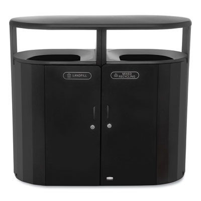 Resist Dual Stream Waste And Recycling Container, 46 Gal, Metal, Black