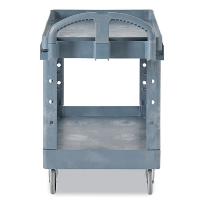 Brute Heavy-Duty Ergo Handle Utility Cart, Plastic, Two Shelves, 500 Lb Capacity, 25.5" x 44" x 39", Gray