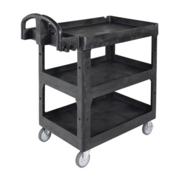 Brute 3-Shelf Heavy-Duty Ergo Lipped Utility Cart, Resin, 3 Shelves, 600 Lb Capacity, 25.24" x 44" x 47", Black