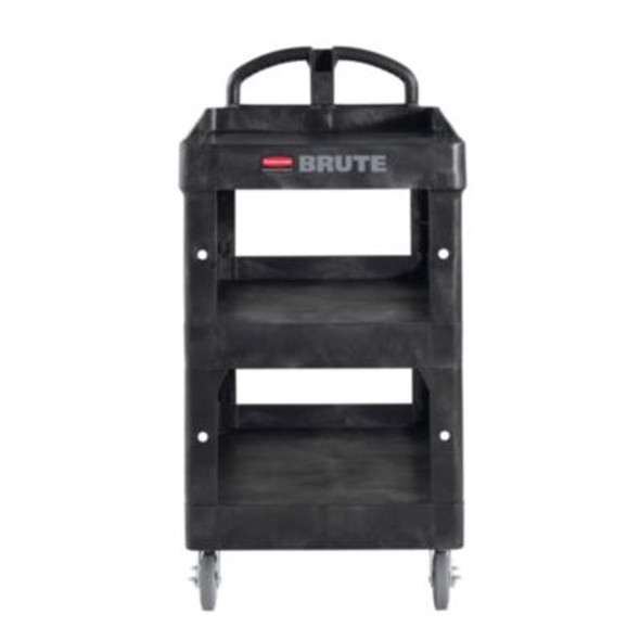 Brute 3-Shelf Heavy-Duty Ergo Lipped Utility Cart, Resin, 3 Shelves, 600 Lb Capacity, 25.24" x 44" x 47", Black
