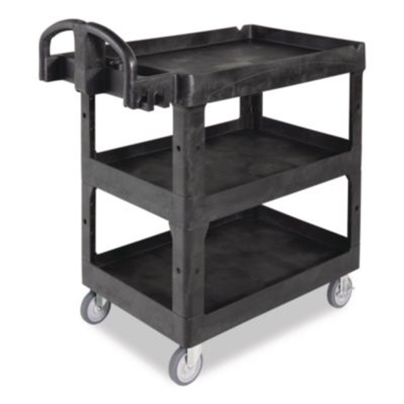 Brute 3-Shelf Heavy-Duty Ergo Lipped Utility Cart, Resin, 3 Shelves, 600 Lb Capacity, 25.24" x 44" x 47", Black