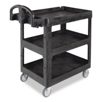 Brute 3-Shelf Heavy-Duty Ergo Lipped Utility Cart, Resin, 3 Shelves, 600 Lb Capacity, 25.24" x 44" x 47", Black