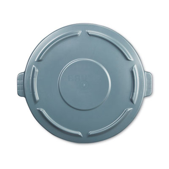 Brute Self-Draining Flat Top Lids For 10 Gal Round Brute Container, 15.91" Diameter, Gray, 6/Carton