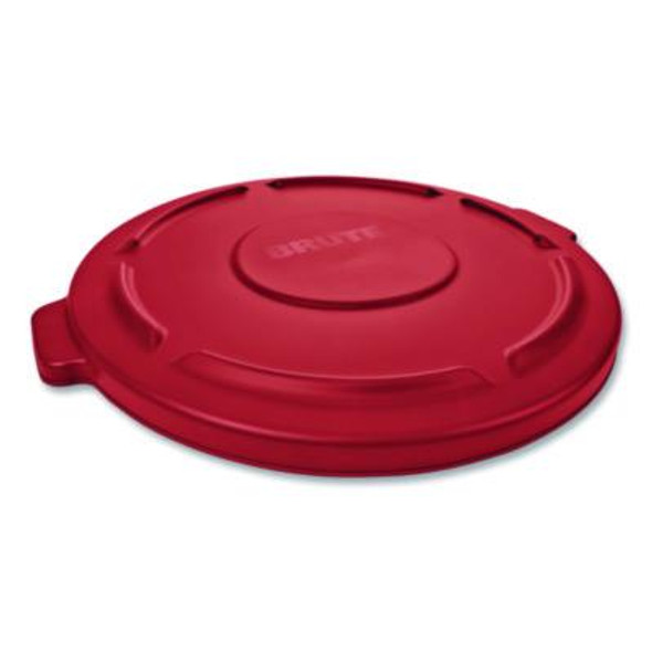Brute Self-Draining Flat Top Lids For 32 Gal Round Brute Containers, 22.25" Diameter x 3"h, Red, 3/Carton