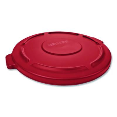 Brute Self-Draining Flat Top Lids For 32 Gal Round Brute Containers, 22.25" Diameter x 3"h, Red, 3/Carton