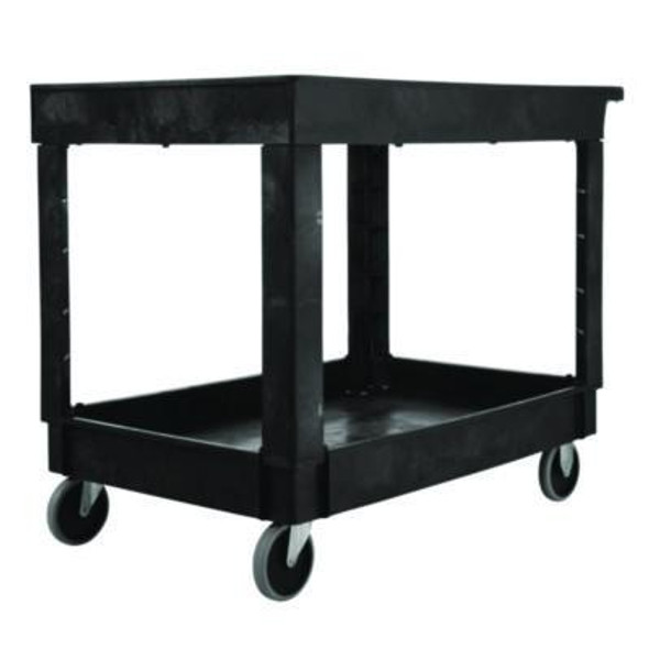Heavy-Duty Utility Cart With Lipped Shelves, Plastic, 2 Shelves, 500 Lb Capacity, 25.78" x 45.25" x 33.25", Black
