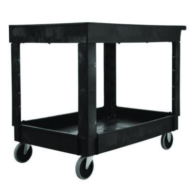 Heavy-Duty Utility Cart With Lipped Shelves, Plastic, 2 Shelves, 500 Lb Capacity, 25.78" x 45.25" x 33.25", Black