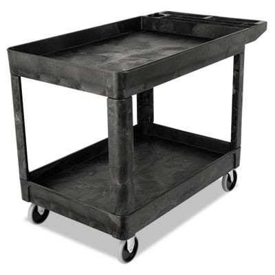 Heavy-Duty Utility Cart With Lipped Shelves, Plastic, 2 Shelves, 500 Lb Capacity, 25.78" x 45.25" x 33.25", Black