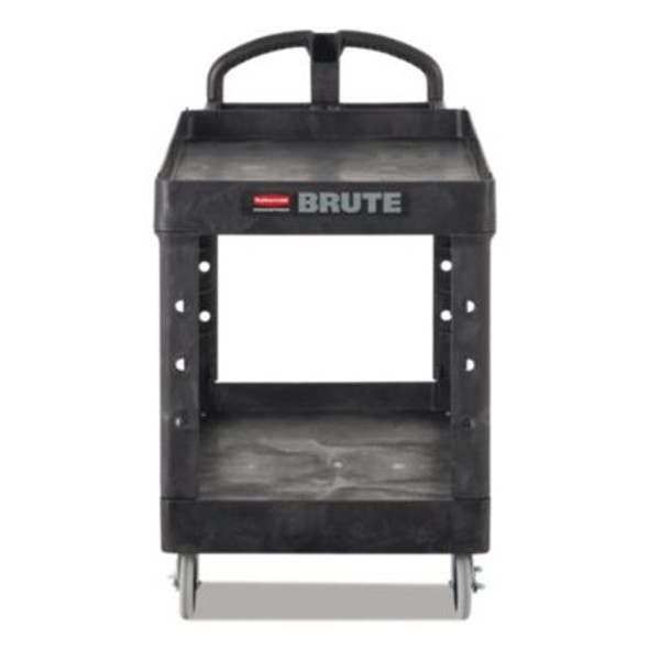 Brute Heavy-Duty Utility Cart With Lipped Shelves, Plastic, 2 Shelves, 750 Lb Capacity, 25.25" x 54" x 39.25", Black