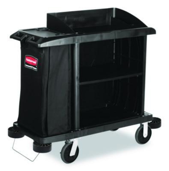 Multi-Shelf Cleaning Cart, Plastic, 4 Shelves, 1 Bin, 22" x 49" x 50", Black