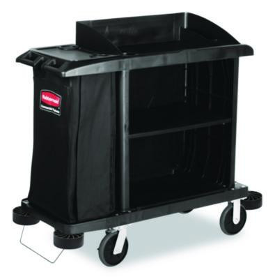 Multi-Shelf Cleaning Cart, Plastic, 4 Shelves, 1 Bin, 22" x 49" x 50", Black