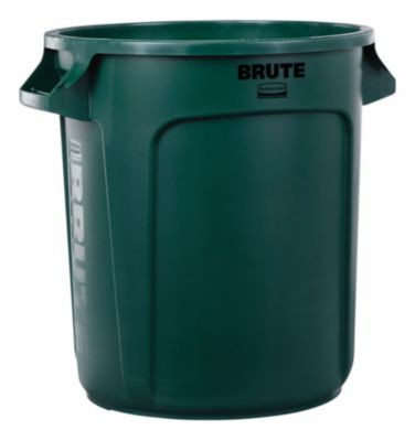 Vented Round Brute Container, 10 Gal, Plastic, Dark Green