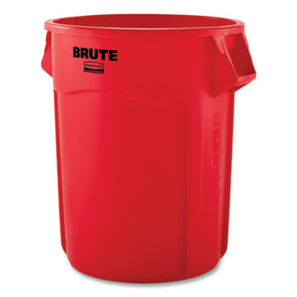 Vented Round Brute Container, 55 Gal, Plastic, Red, 3/Carton