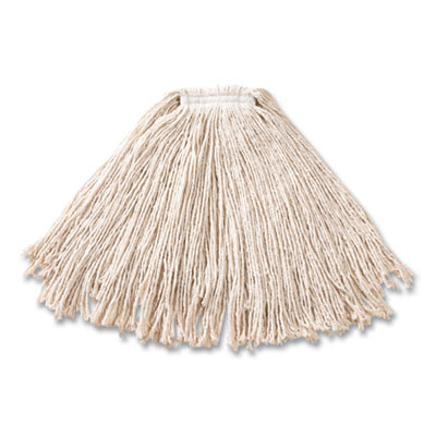 Cut-End Cotton Wet Mop Heads, Cotton/Plastic, White, 12/Carton