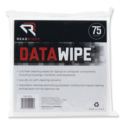 Datawipe Office Equipment Cleaner, Cloth, 6 X 6, White, 75/Pack