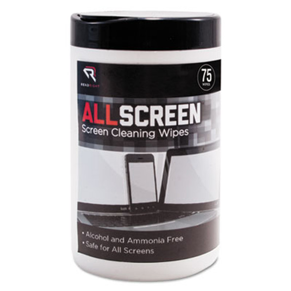 Allscreen Screen Cleaning Wipes, 1-Ply, 6 x 6, Unscented, White, 75/Tub