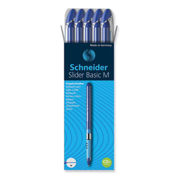 Slider Basic Ballpoint Pen, Stick, Medium 0.8 Mm, Blue Ink, Blue Barrel, 10/Box