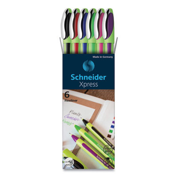 Xpress Fineliner Porous Point Pen, Stick, Fine 0.8 Mm, Assorted Ink And Barrel Colors, 6/Pack