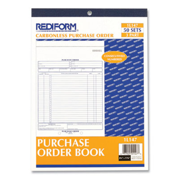 Purchase Order Book, 17 Lines, Three-Part Carbonless, 8.5 x 11, 50 Forms Total
