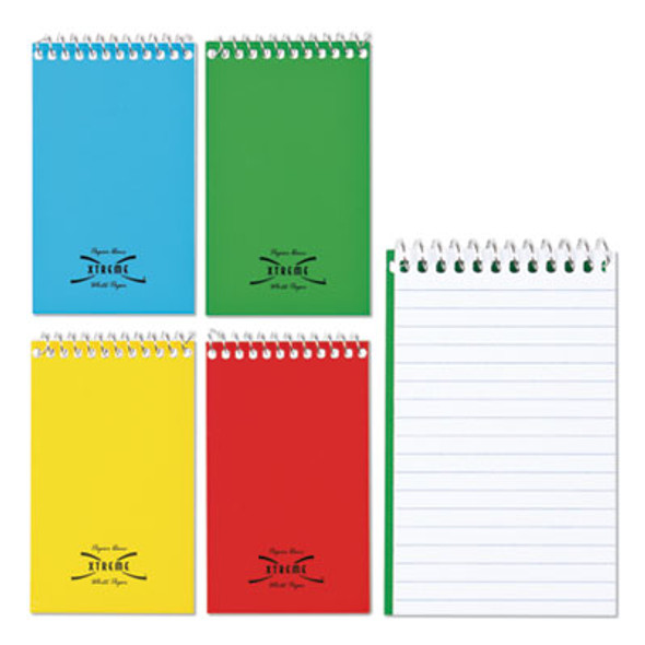 Paper Blanc Xtreme White Wirebound Memo Pads, Narrow Rule, Randomly Assorted Cover Colors, 60 White 3 X 5 Sheets