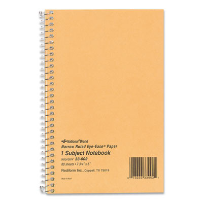 Single-Subject Wirebound Notebooks, Narrow Rule, Brown Board Cover, (80) 7.75 x 5 Eye-Ease Green Sheets