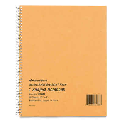 Single-Subject Wirebound Notebooks, Narrow Rule, Brown Board Cover, (80) 10 x 8 Eye-Ease Green Sheets
