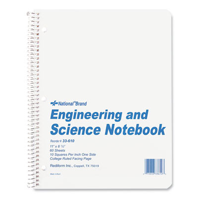 Engineering And Science Notebook, Quadrille Rule (10 Sq/In), White Cover, (60) 11 x 8.5 Sheets