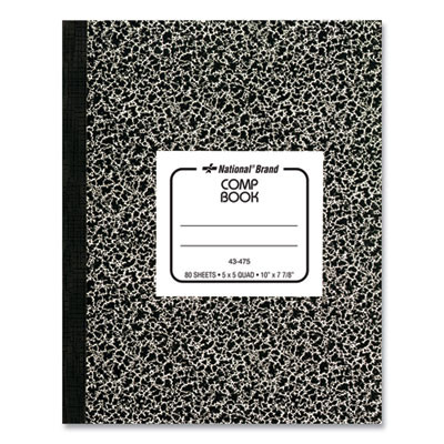 Composition Book, Quadrille Rule (5 Sq/In), Black Marble Cover, (80) 10 x 7.88 Sheets