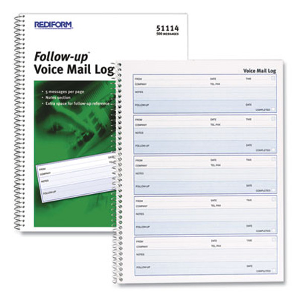 Follow-Up Wirebound Voice Mail Log Book, One-Part (No Copies), 7.5 x 2, 5 Forms/Sheet, 500 Forms Total