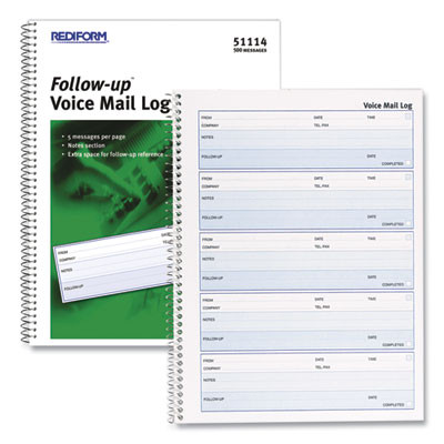 Follow-Up Wirebound Voice Mail Log Book, One-Part (No Copies), 7.5 x 2, 5 Forms/Sheet, 500 Forms Total