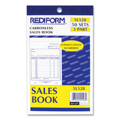Sales Book, 12 Lines, Three-Part Carbonless, 4.25 x 6.38, 50 Forms Total