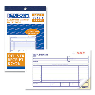 Delivery Receipt Book, Three-Part Carbonless, 6.38 x 4.25, 50 Forms Total